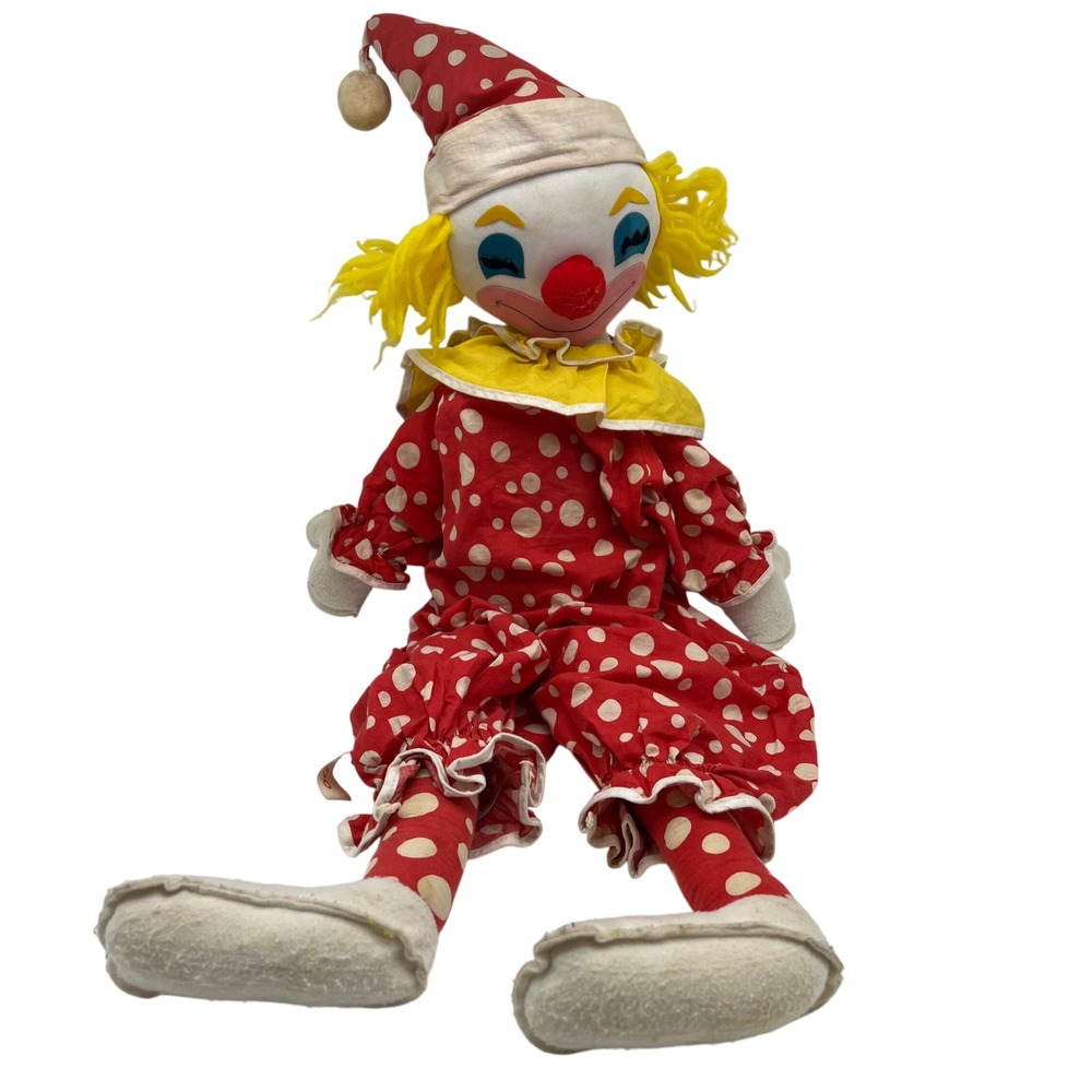 VTG 1977 Russ Berrie BOBO Clown Plush Doll 28" Jumbo Polka Dot Kidcore CircuS